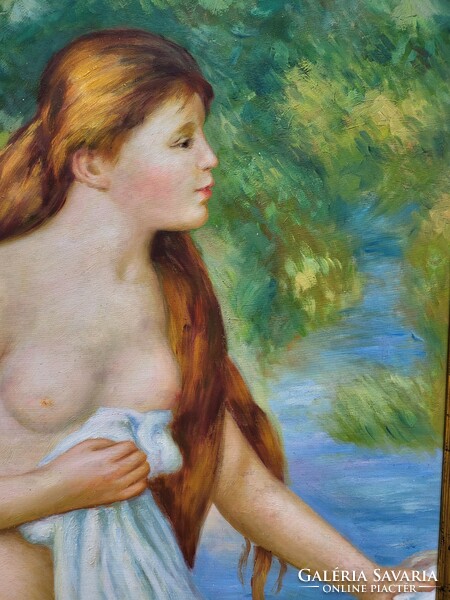 Impressionist oil on canvas painting, female nude