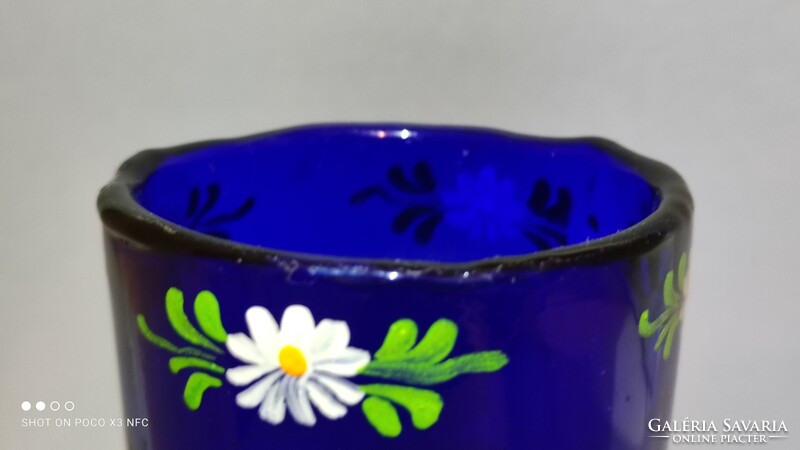 Antik egyedi festett cobalt blue üveg váza
