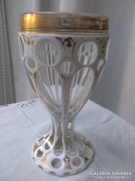 Biedermeier shelled, gilded antique glass goblet approx. From 1850