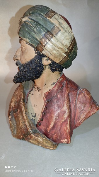 Goldscheider turbános terrakotta kerámia férfi fej jelzett eredeti sérült