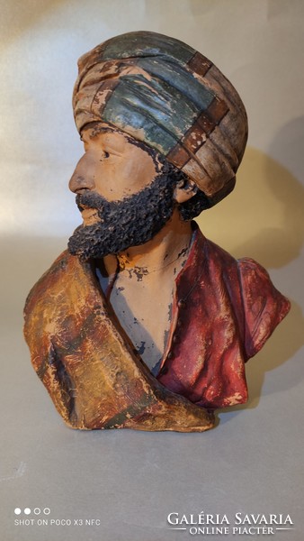 Goldscheider turbaned terracotta ceramic male head marked original damaged