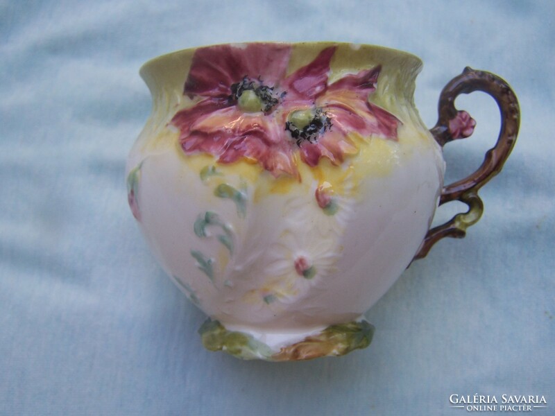 Csésze ritka szecessziós Carl Knoll festett mázas fajansz XIX: század