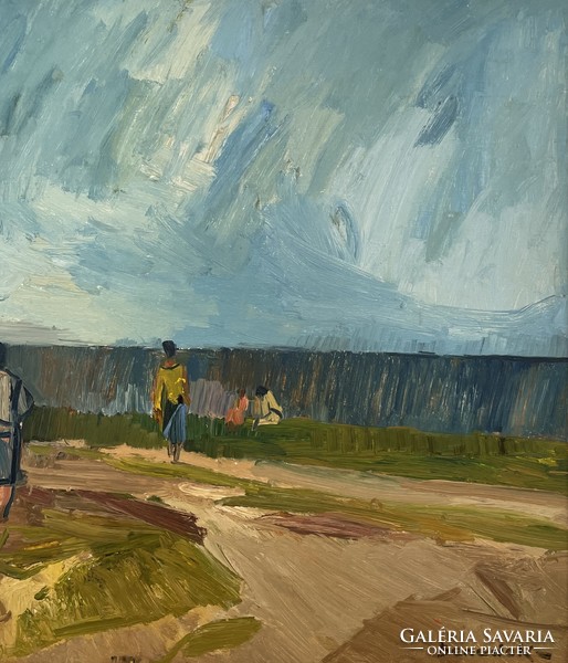 Id. Benedek Jenő (1906-1987) Balatonpart c. 60x80 cm Képcsarnokos olajfestménye