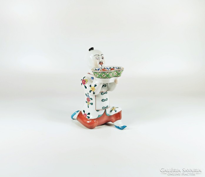 HERENDI, KÍNAI MANDARIN TÉRDELŐ FÉRFI FIGURÁLIS SÓTARTÓ , KÉZZEL FESTETT PORCELÁN, HIBÁTLAN ! (D001)