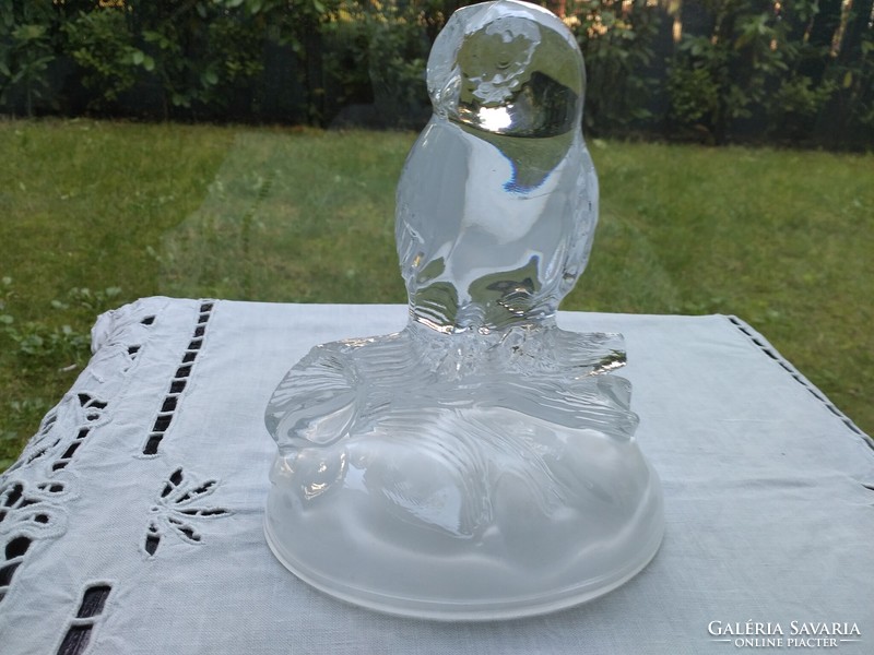 French acid-etched crystal owl paperweight, bookend
