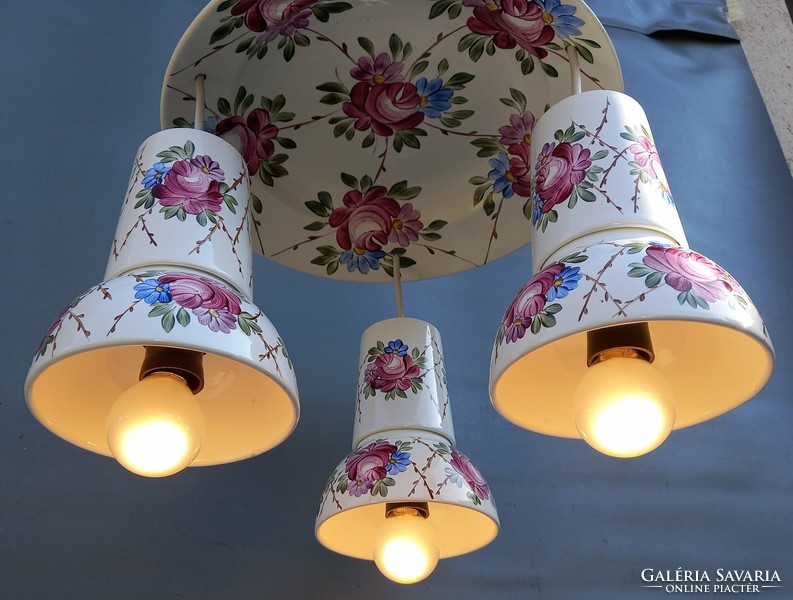 Folk Hungarian porcelain chandelier from 1970