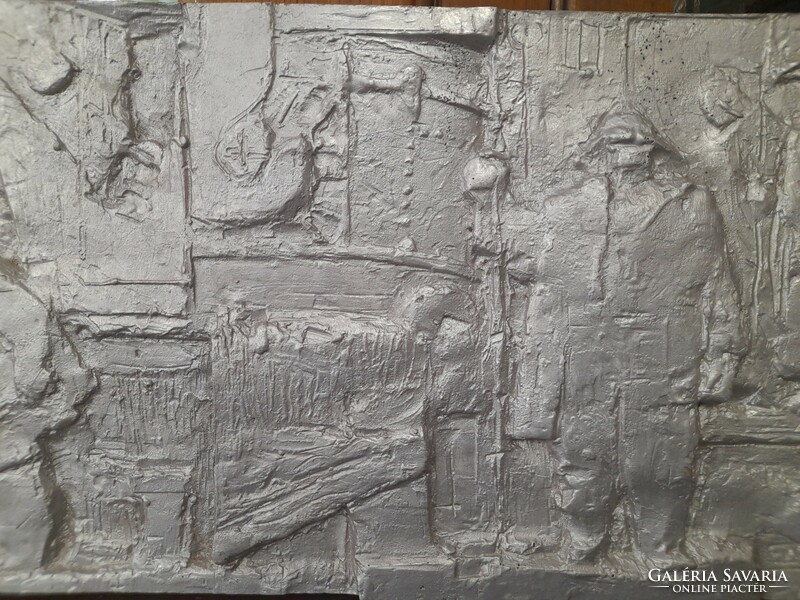 Egyedi Nagyméretű Retro Tömör,Öntött Alumínium,Fém Öntöde Relief,Életkép,Plakett,Kép.74 cm.