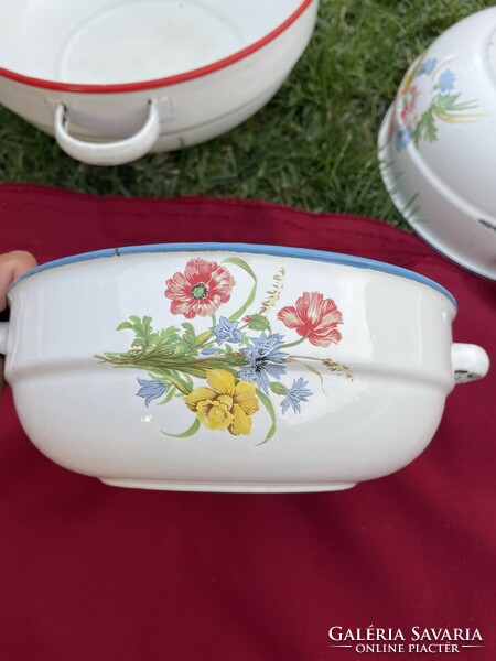Bonyhád Poppy Floral Budafok Enameled Enameled Bowl Pastry Heirloom Antique Nostalgia