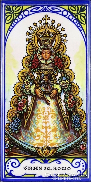 1O466 Keretezett dél spanyol csempekép Virgen del Rocio 36.5 x 22.5 cm