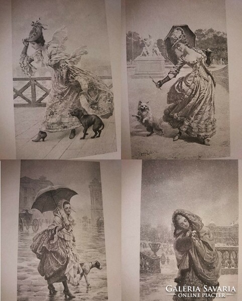 Antique 1904 Vienna Wien light print lithograph blechinger & leykauf: the four seasons in 4 pictures in one