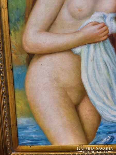 Impressionist oil on canvas painting, female nude