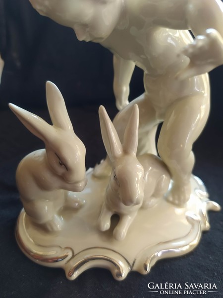 Schaubach kunst porcelain putto with two bunnies