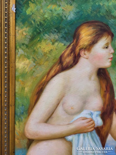 Impressionist oil on canvas painting, female nude