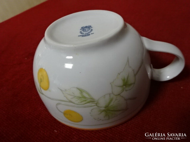 Alföldi porcelain tea cup, yellow border, yellow cherry. Jokai.