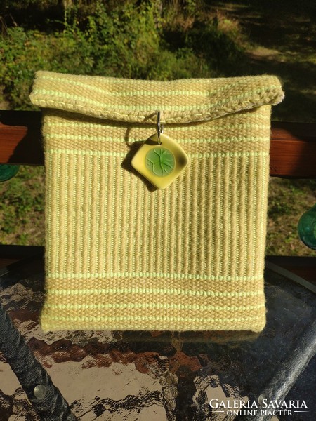 'Lime and lemon - cooling summer' hand-woven wool-cotton bag / satchel with ceramic decoration