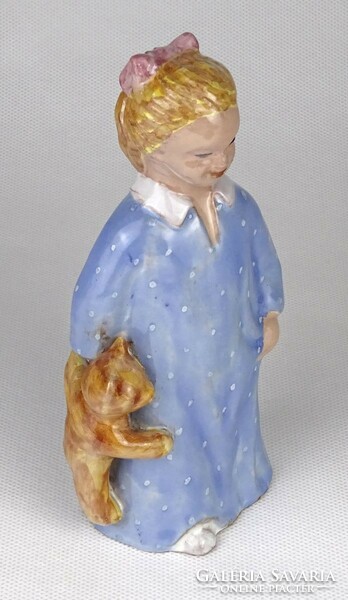 1O621 old girl in pajamas with a bear ceramic figurine 17 cm