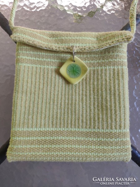 'Lime and lemon - cooling summer' hand-woven wool-cotton bag / satchel with ceramic decoration