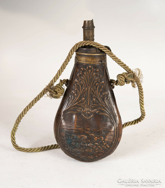 Copper powder holder - decorated with a hunting scene