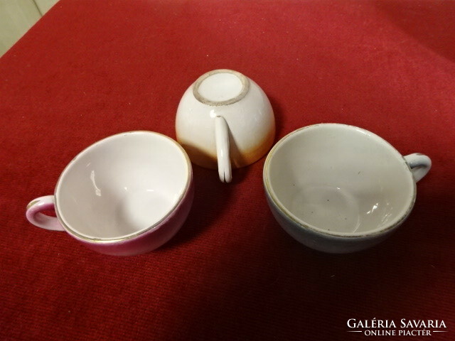 Bodrogkeresztúr glazed ceramics, colorful coffee cup, three pieces. Jokai.