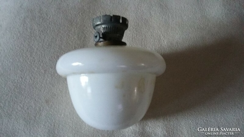 Old cast iron table kerosene lamp with milk glass container