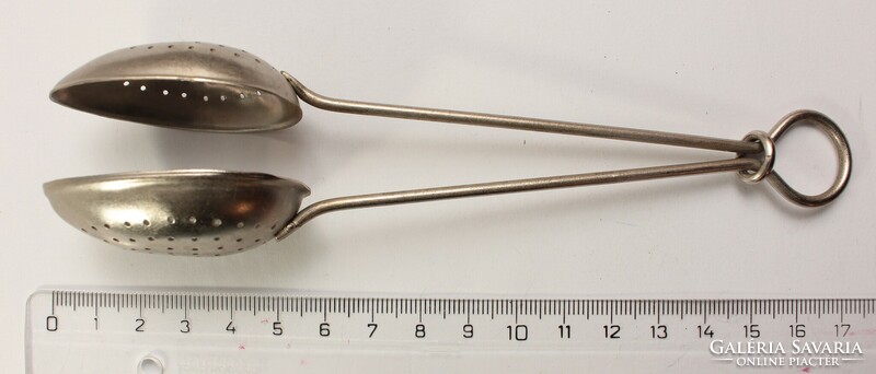 Alpaca tea herb holder spoon, circa 1930, 16 cm long