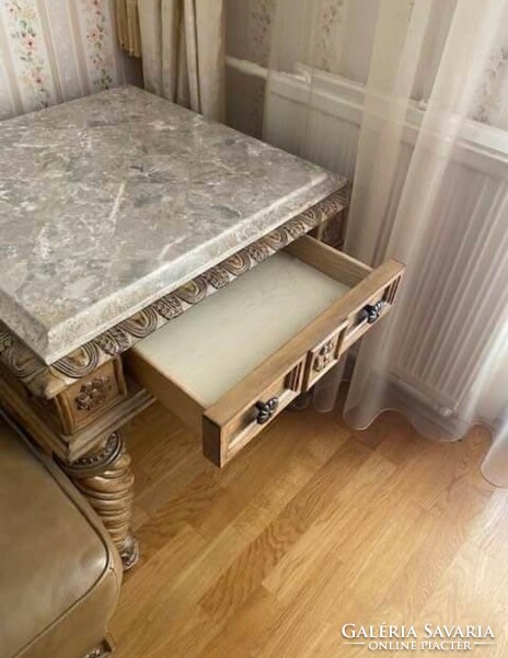 Beautiful, flawless solid wood, marble table and chest of drawers