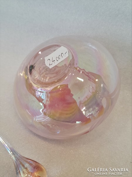 Pink iridescent glass perfume bottle