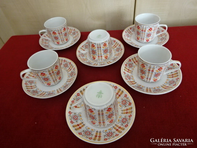 Hollóházi porcelain coffee cup + saucer, six pieces for sale. Jokai.