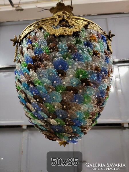 Impressive colored glass basket chandelier, lamp