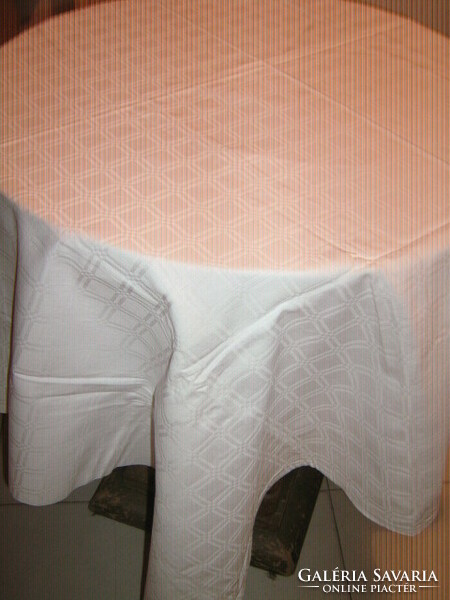 Beautiful antique snow white checkered damask tablecloth