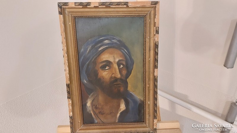 (K) Arab férfi portré festmény 50x33 cm kerettel