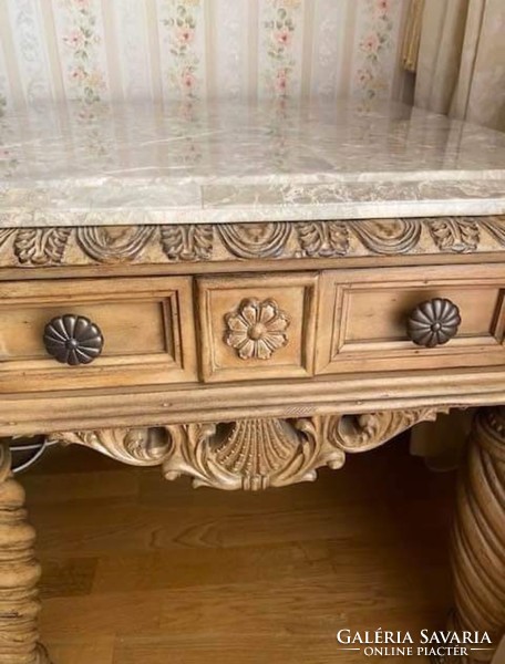 Beautiful, flawless solid wood, marble table and chest of drawers