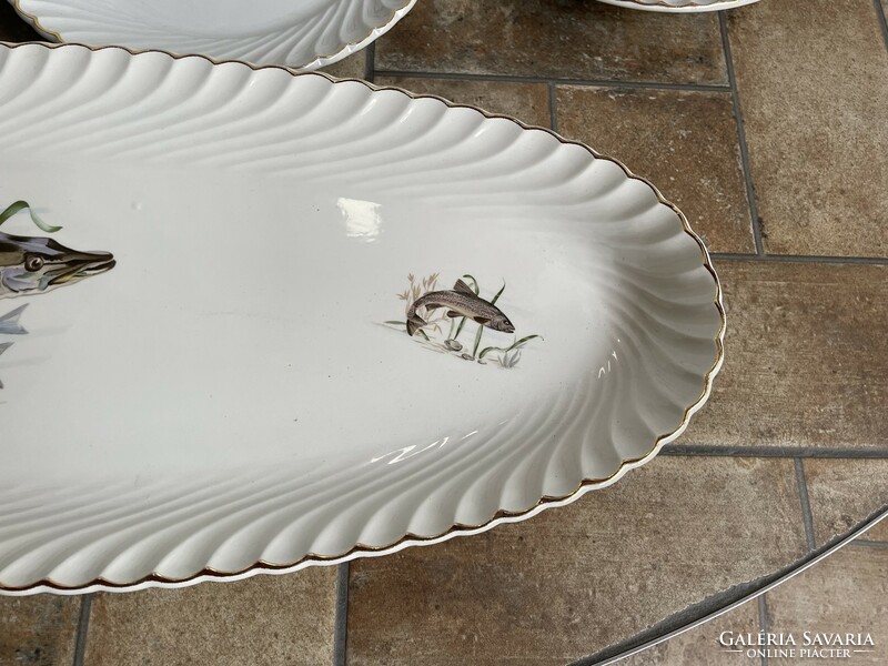 Beautiful Fish Fish Luneville French Porcelain Set Serving Plate Steak Deep Dish Flat Plate