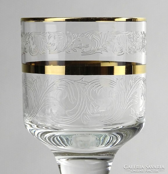 1O638 old etched short drink gilded glass goblet 3 pieces