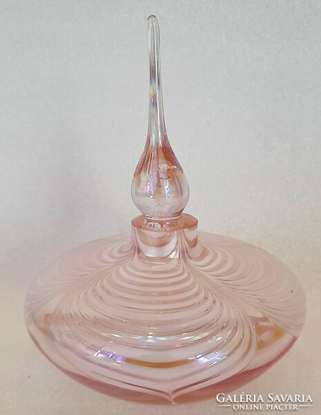 Pink iridescent glass perfume bottle