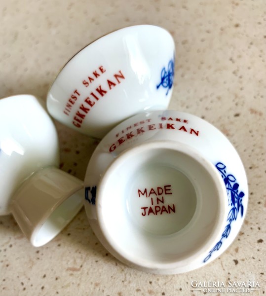 Gekkeikan japán porcelán sake-s pohár 3+1 db