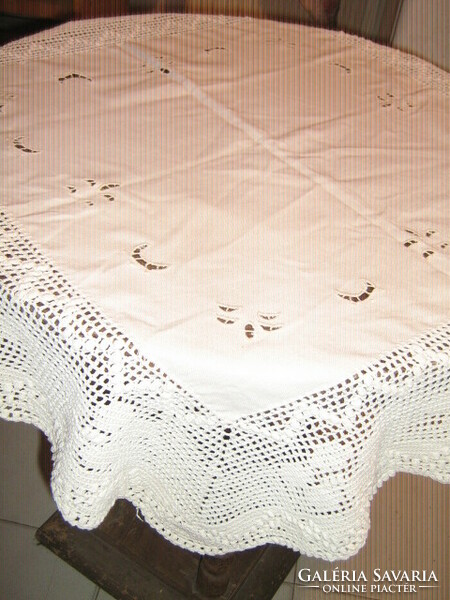 Beautiful handmade crocheted embroidered tablecloth