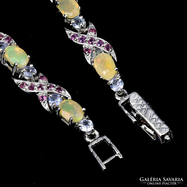 Real fire opal garnet and tanzanite 925 silver bracelet