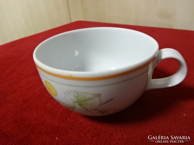 Alföldi porcelain tea cup, yellow border, yellow cherry. Jokai.