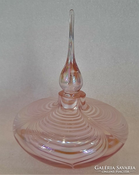 Pink iridescent glass perfume bottle