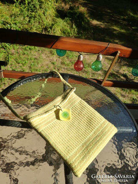 'Lime and lemon - cooling summer' hand-woven wool-cotton bag / satchel with ceramic decoration