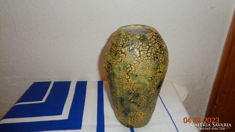 Shrink-glazed ceramic vase marked with a