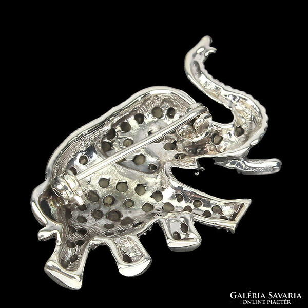 Genuine ruby and marcasite 925 silver lucky elephant brooch pin