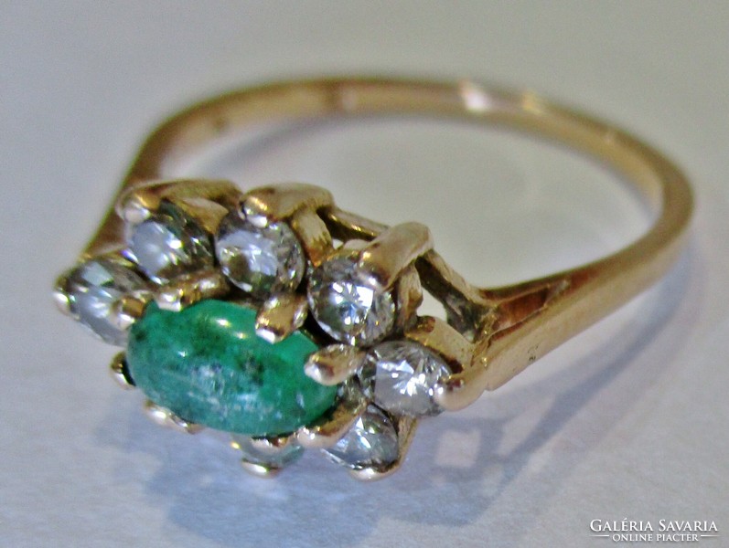Nagyon szép régi 14kt arany gyűrű 0,56ct gyémánt és 0,3ct smaragd kövekkel