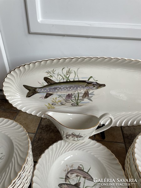 Beautiful Fish Fish Luneville French Porcelain Set Serving Plate Steak Deep Dish Flat Plate