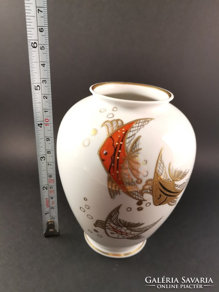 1764 Wallendorf gold relief fish porcelain vase
