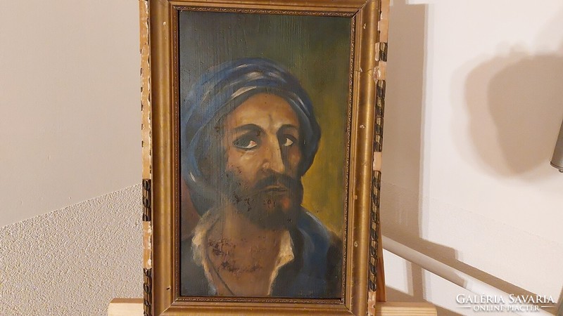 (K) Arab male portrait painting 50x33 cm with frame