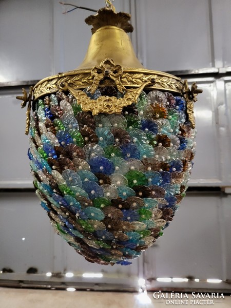 Impressive colored glass basket chandelier, lamp
