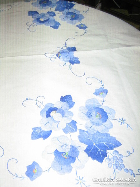Beautiful vintage sewn-on floral embroidered tablecloth