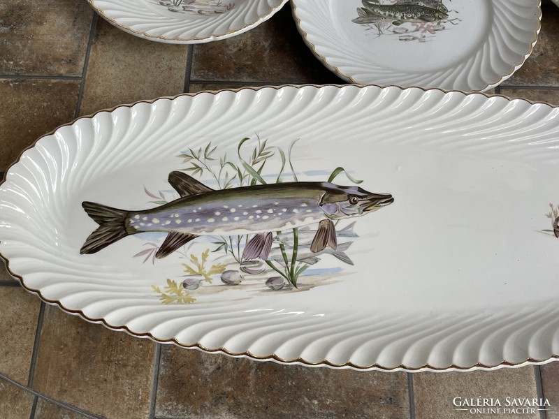 Beautiful Fish Fish Luneville French Porcelain Set Serving Plate Steak Deep Dish Flat Plate